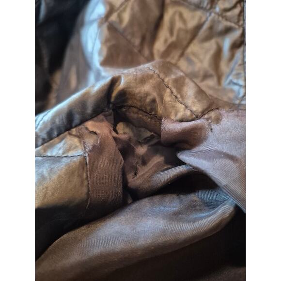 Eileen Fisher Quilted Puffer Coat Polyester/Rayon Black  Lightweight Hooded Sz L - Picture 4 of 7